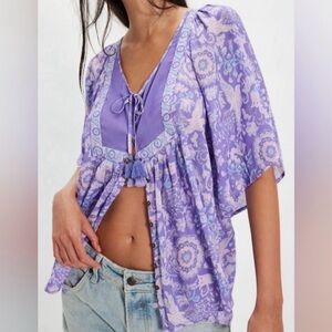 NWT Spell x Free People Sannah Short Sleeve Blouse Boho $179